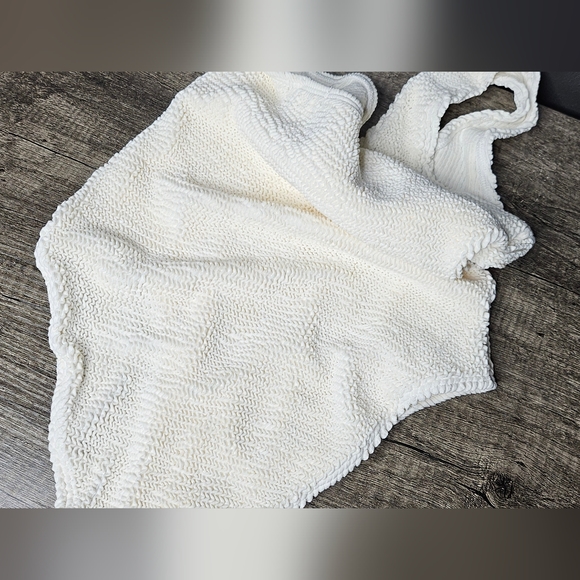 Francesca's Tabbie Crinkle One Shoulder One Piece Swimsuit  - Picture 10 of 11